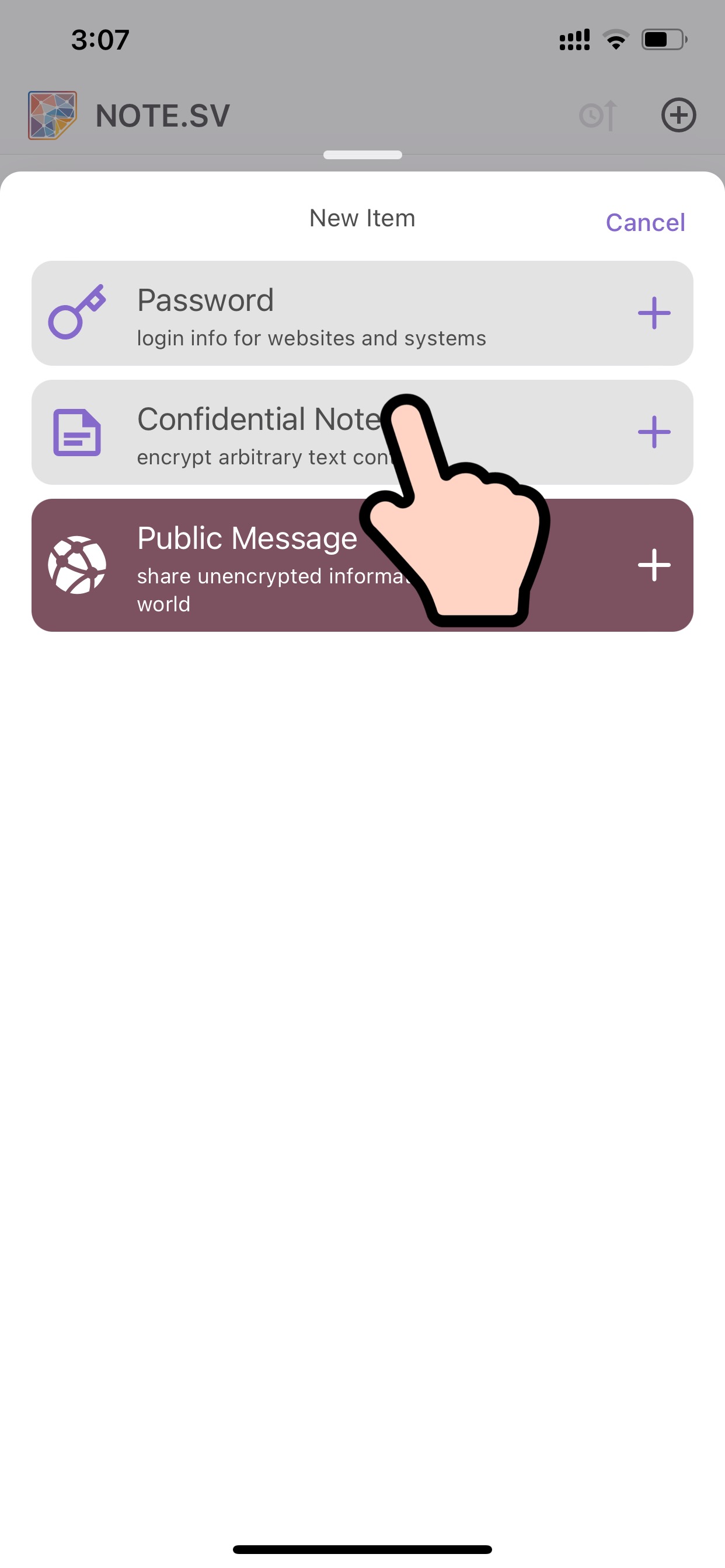 select add note